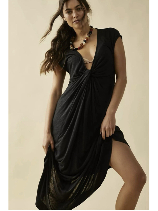 Free People Dresses & Skirts - Free People Beach Marina Linen Blend Maxi Dress Size XS Twist Front Black